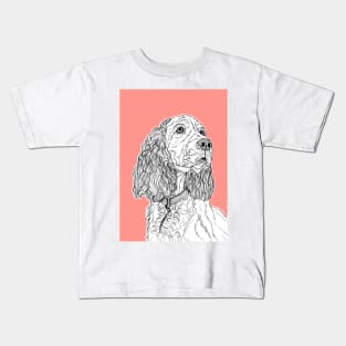 Spaniel Dog Portrait ( coral background ) Kids T-Shirt
